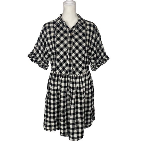 Anthropologie PORRIDGE Women Checker Dress Size M W/B Short Sleeve Gingham 2-20 - Picture 1 of 14